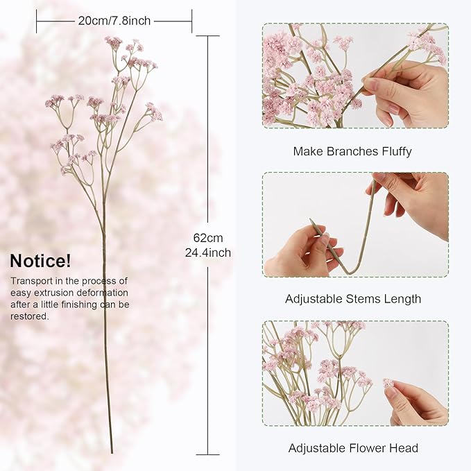 N&T NIETING10 PCS Babys Breath Artificial Flowers Fake Babys Breath Flowers Artificial Bulk Dusty Pink Gypsophila Bouquets Real Touch Faux Flowers for Wedding Floral Arrangement Party Home Decoration