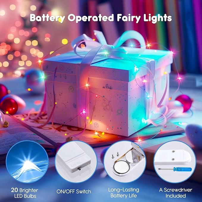 Brightown 12 Pack Easter Day Pastel LED Fairy Lights Battery Operated - Waterproof Silver Wire 7 ft 20 LED Firefly Lights for Easter Day Decor DIY Craft Party Bedroom