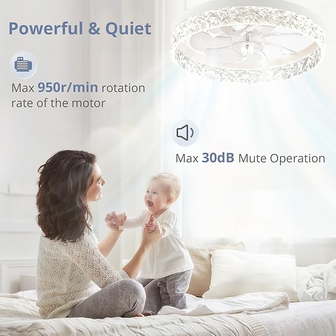 LEDIARY 15.7" Modern Ceiling Fans with Lights and Remote, Dimmable Low Profile Ceiling Fan, Flush Mount Ceiling Fan, Stepless Color Temperature Change and 6 Speeds - White