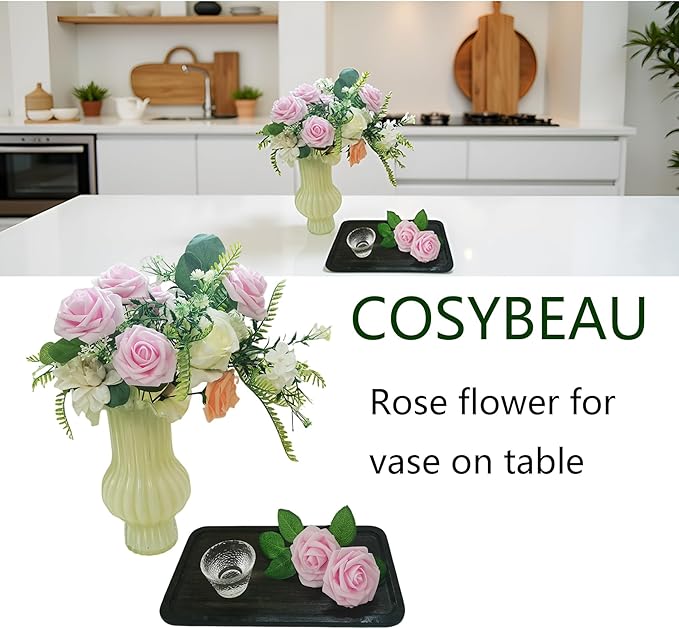 Artificial Flowers 25pcs Fake Roses, Baby Pink Foam Rose Faux Flower for DIY Wedding Bouquets Bridal Shower Centerpieces Floral Arrangements Home Decorations Party Backdrops Table