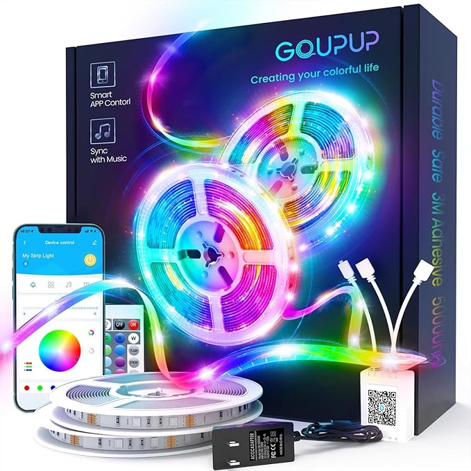 GUPUP LED Strip Lights 30 ft, LED Lights for Bedroom RGB Color Changing Rope Lighting with Remote 5050 12V Tape Lighting DIY Colors for Room, Home Decoration