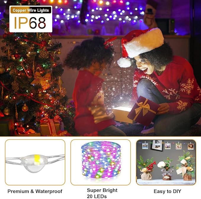 36 Pack Fairy Lights Battery Operated, 3 Speed Modes, Extra 40 Batteries for Replacement, 7Ft 20 LED String Lights, Waterproof Copper Wire, Twinkle Firefly Lights for Christmas Decorations,Colorful