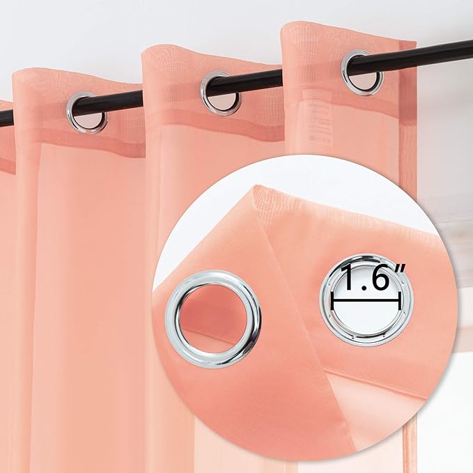 DUALIFE 2 Panels Pink Sheer Curtains 120 Inch Length for Girls Kid Room - Bed Canopy Voile Drape Curtains for Wedding Party Backdrop,52 Wide by 120 Long