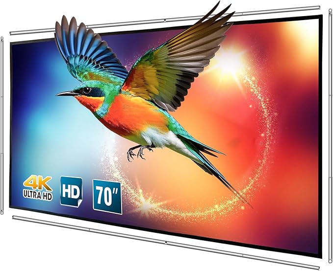 Foldable Projector Screen with Stainless Steel Telescopic Rod Combination Frame 16:9 HD 4K Anti-Crease Portable Projection Screen (70 inch)