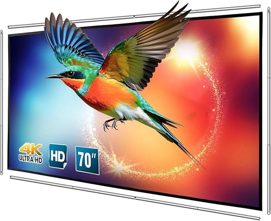 Foldable Projector Screen with Stainless Steel Telescopic Rod Combination Frame 16:9 HD 4K Anti-Crease Portable Projection Screen (70 inch)