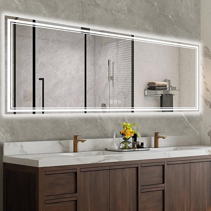 96x36 Inch Led Mirror for Bathroom with Front Light and Backlit, Dimmable Anti Fog Wall Bathroom Mirror with Led Lights, Water Proof, Decor Vanity Mirror