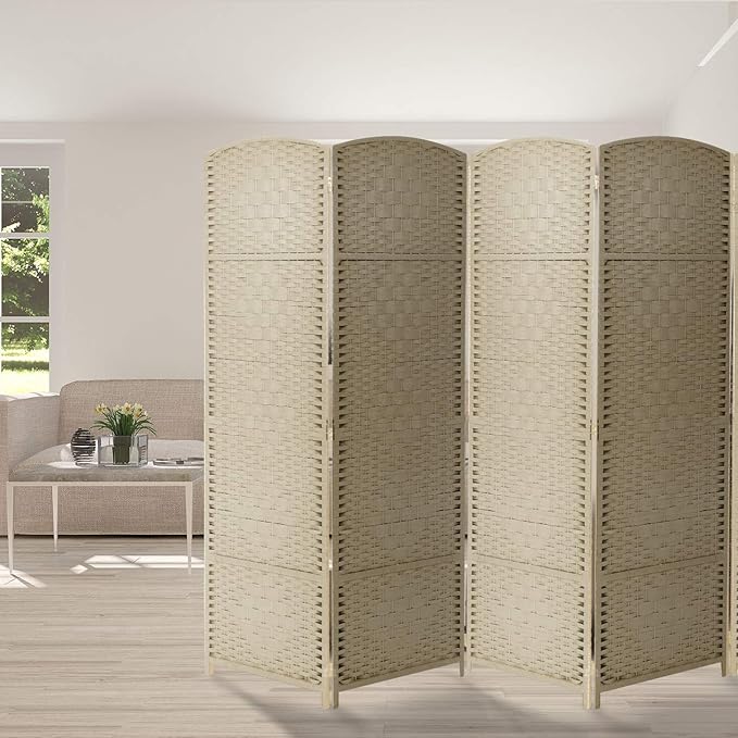 Sorbus Room Divider 6 ft. Tall - Privacy, Extra Wide Double Hinged Panels, Mesh Hand-Woven Design, Partition Room Dividers and Folding Screens, Wall Divider for Room Separation, Beige Wicker, 8 Panel