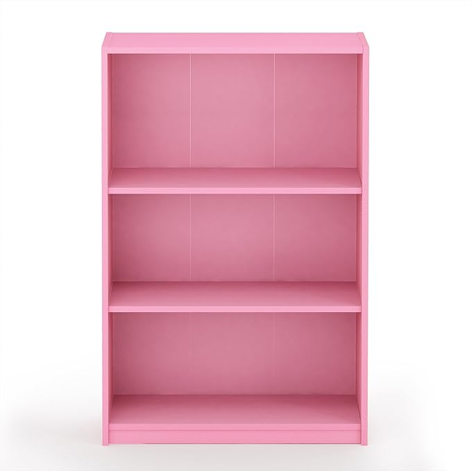 Furinno JAYA Book Shelf, 3-Tier Bookshelf, Bookcase with Adjustable Shelves, 9.5 x 24.5 x 40.3, for Living Room, Bedroom, Home Office, Pink