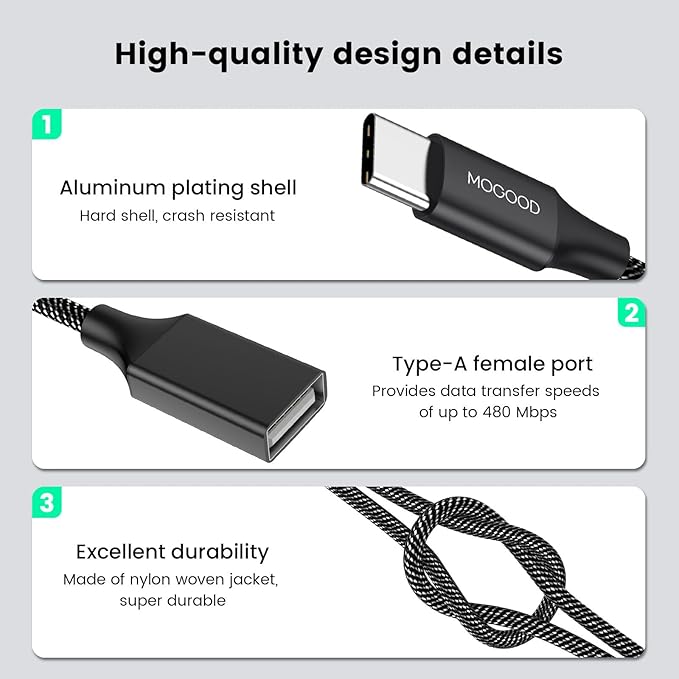 USB C Male to Three USB Female Cable Adapter,Type C to 3 Type A 2.0 Port Splitter Dongle Cord Converter Connector Multiple Multi Hub for MacBook,iPad Pro Air,Microsoft Surface Go,PC,Laptop