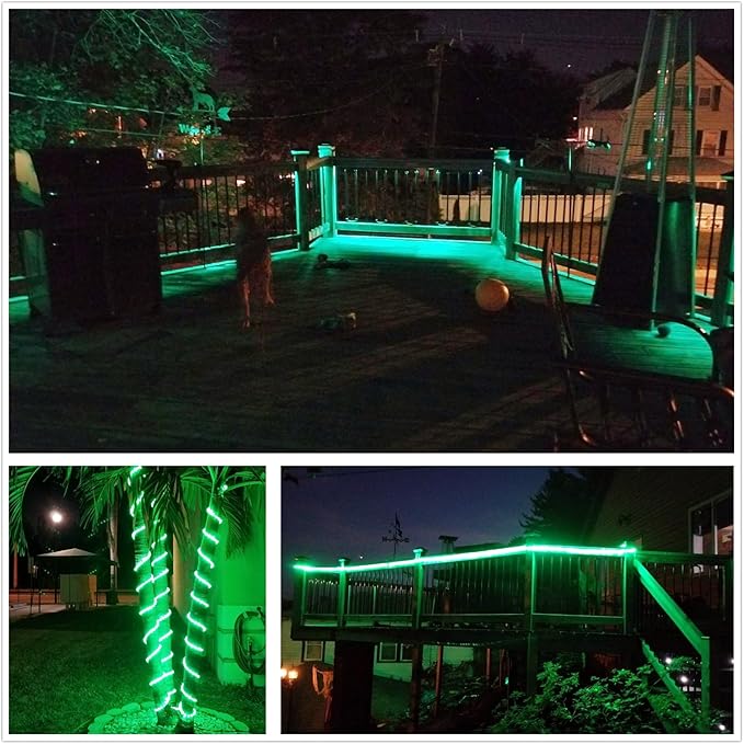 Green LED Rope Lights, 1080 LEDs Waterproof Rope Lights, 110V Cuttable Connectable Rope Lights Waterproof Decorative Lighting for Indoor/Outdoor, Patio, Halloween and Christmas Decorations