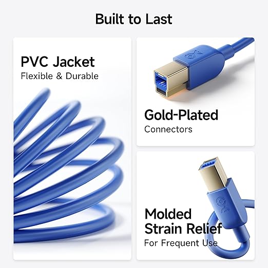 Cable Matters 5Gbps Long USB 3.0 Cable - 10ft, USB A to B Cable, USB3 Cord with Type-B 3.0 Connector for Hard Drive Enclosure/Built-in Hub and More, Blue