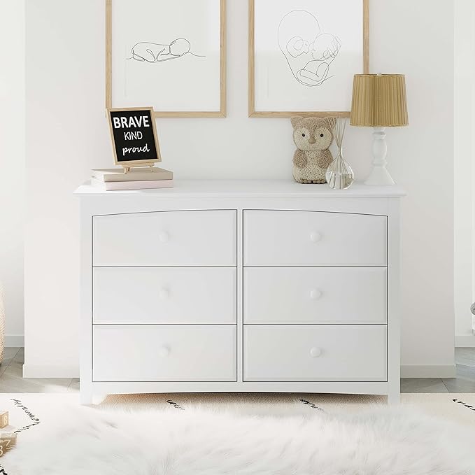 Storkcraft Kenton 6 Drawer Double Dresser (White) For Kids Bedroom, Nursery Dresser Organizer, Chest Of Drawers For Bedroom, Universal Design For Children’s Bedroom
