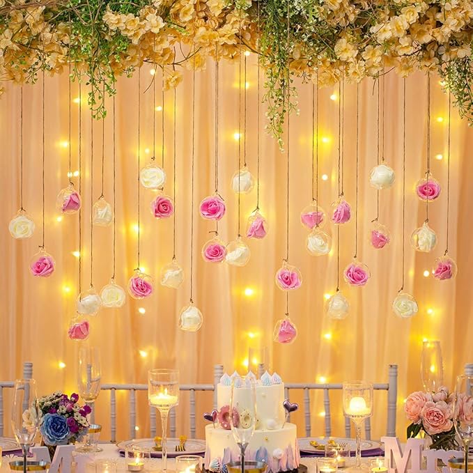 Sziqiqi Hanging Glass Globes Orbs Tea Light Candle Holders fillable with Trinkets for Wedding Ornaments, Wedding Birthday Christmas Party Centerpiece Accessory 2.36inch 20pcs +4 Extra