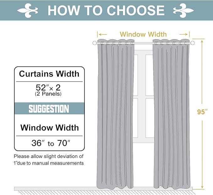 ChrisDowa 100% Blackout Curtains for Bedroom with Black Liner, 2 Thick Layers Total Blackout Thermal Insulated Grommet Long Window Curtains 2 Panels Set (Mustard Yellow, 52 x 95 Inch)