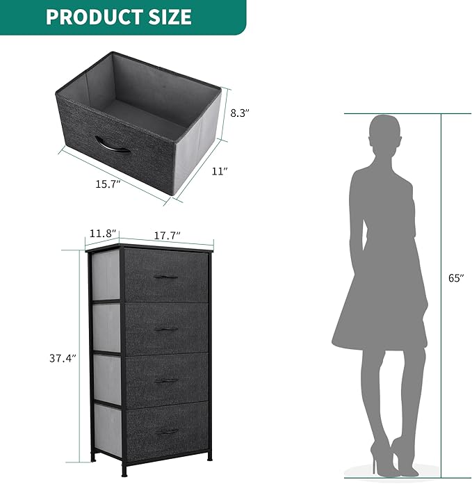 YITAHOME Storage Tower with 4 Drawers - Fabric Dresser, Organizer Unit for Bedroom, Living Room, Closets - Sturdy Steel Frame, Easy Pull Fabric Bins & Wooden Top