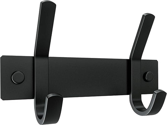 Matte Black Small Coat Rack Wall Mount – 6 Inch Stainless Steel Hook Rail with 2 Double Coat Hooks – Wall Mounted Entryway Organizer for Coats, Hats, Bags, Towels, Robes, Closet or Bathroom