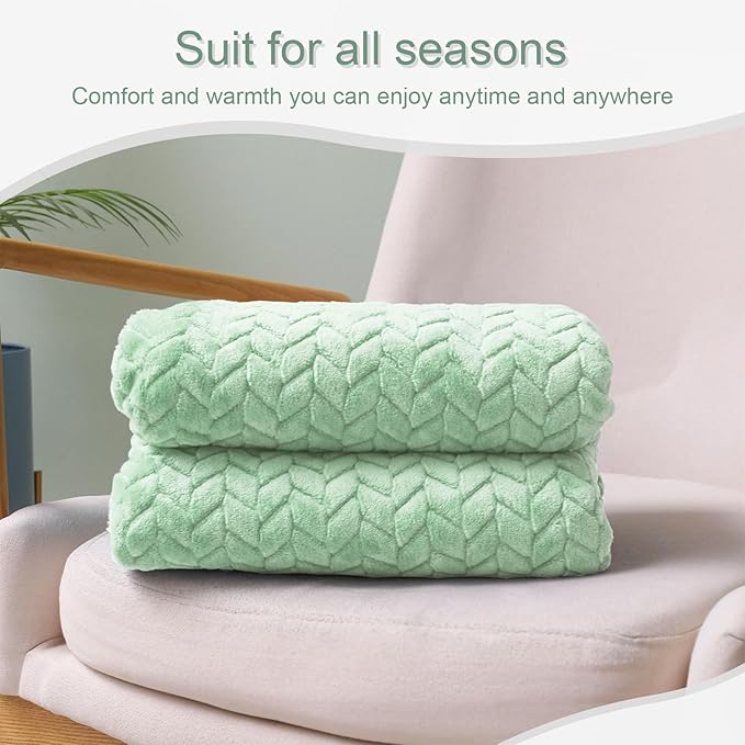 Exclusivo Mezcla Fleece Throw Blanket for Couch, 50x70 Inches Soft Cozy Jacquard Flannel Blankets, Lightweight Fuzzy Plush Warm Throws for Winter, Light Green