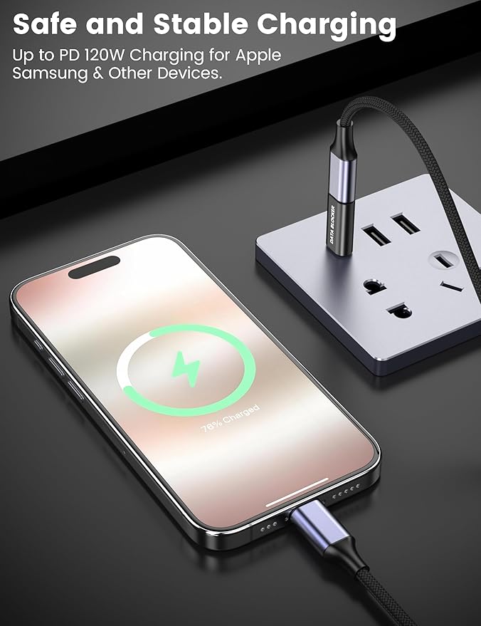 5 Pack USB Data Blocker Adapter, USBC Data Blocker for iPhone 15 16 17 and for Android Phone or for ipad, USB-C to USB-C Data Blocker Adapter Only for Charge, Protect Against Juice Jacking ( Black )