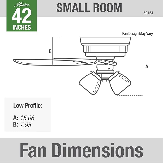 Hunter 42 inch Indoor Ceiling Fan with LED Lights and Pull Chain - Low Profile Mount Ceiling Fan, 5 Blades, For Bedroom, Living Room, or Kitchen, Quiet - Crestfield 52154, Brushed Nickel