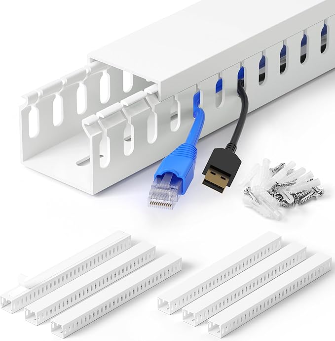 ZhiYo 99in(6X L16.5in) Server Rack Cable Management Raceway, H1.4in x W1.6in Cable Raceway Kit, Electrically Safe PVC Open Slot Wire Raceway for Under Desk/Computer/Network Cords, White