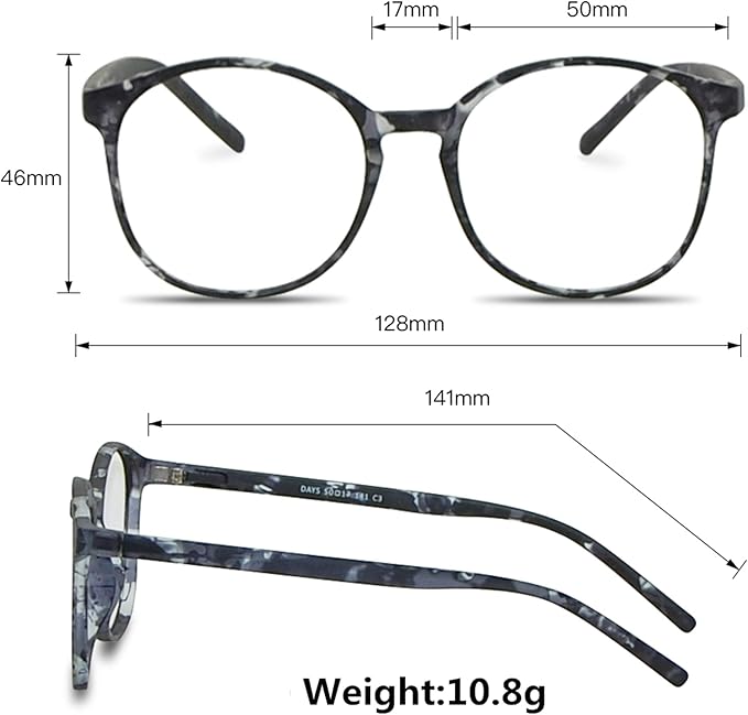 LifeArt Round Blue Light Blocking Glasses, Computer Glasses, Gaming Glasses, TV Glasses for Women Men (Gray, 4.75 Magnification)