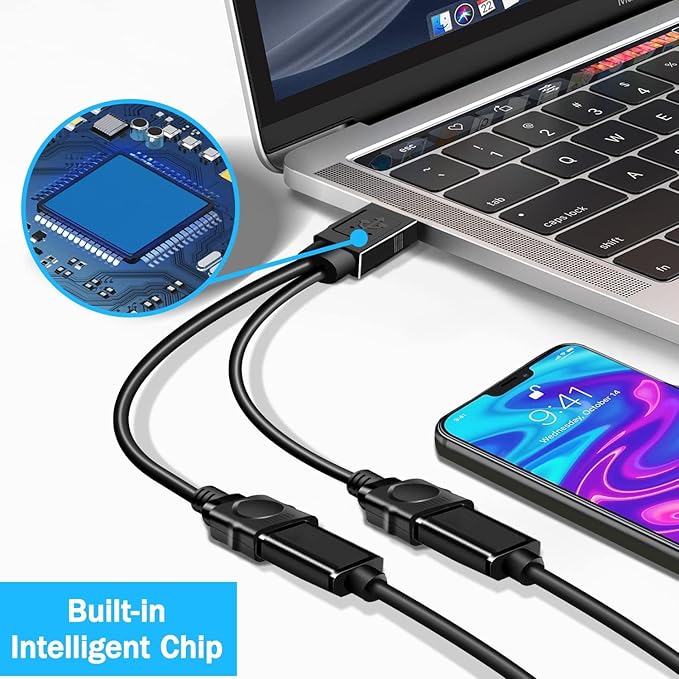 USB Splitter 1 in 2 Out for Laptop,Male to Dual USB Female Jack Y Splitter Hub Power Cord,USB 2.0 Cable for Data Transfer and Charging(Black)