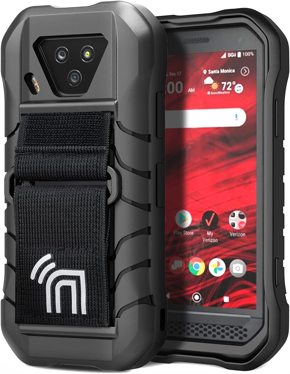 Nakedcellphone Black Tactical Armor Case for Kyocera DuraForce Ultra 5G UW (E7110) - Rugged, Anti-Shock, with Hand
