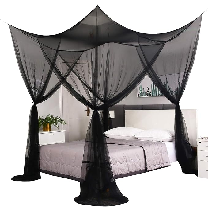 Mengersi 4 Corner Post Canopy Bed Curtains Mosquito Net Twin to Twin XL Size Bed,Netting Bed Curtains for Camping, Patio,Indoor Outdoor Net (80x40x80, Black)