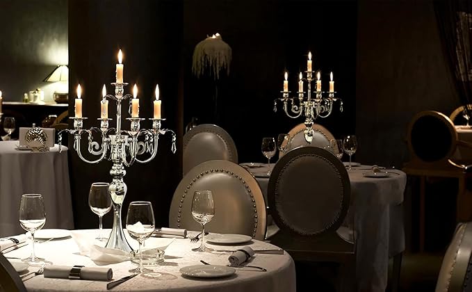 2 Pcs 20.3'' Tall 5 Arm Silver Candelabra Centerpiece for Table, Metal Crdystal Candle Holder, Retro Candlestick Table Centerpieces for Party, Events, Home, Wedding Decor (2, Silver)