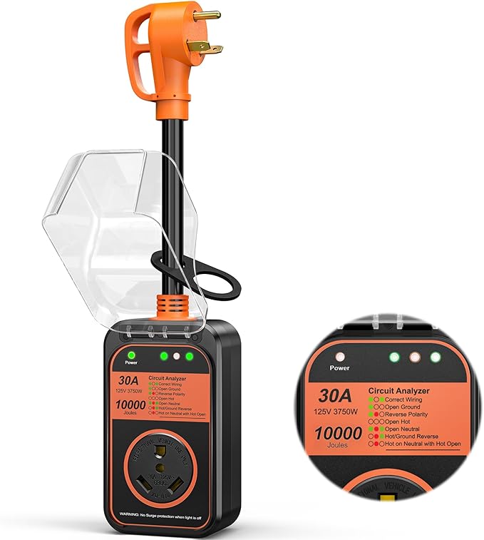 MILLIONHOME RV Surge Protector 30 Amp, 𝟐𝟎𝟐𝟔 𝐍𝐞𝐰 𝐔𝐩𝐠𝐫𝐚𝐝𝐞𝐝 Voltage Protection RV Power Surge Protectors Waterproof, RV Adapter Plug for Camper, Circuit Analyzer for Travel Trailers