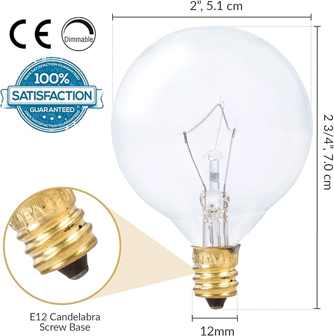 Simba Lighting Aromatic Wax Warmer Small Globe G16.5 Round Bulb 25W E12 Candelabra Base (4 Pack) for Chandelier, Ceiling Fan, Decorative Vanity Lights, Sconce, Clear Glass, 110V 120V, 2700K Warm White