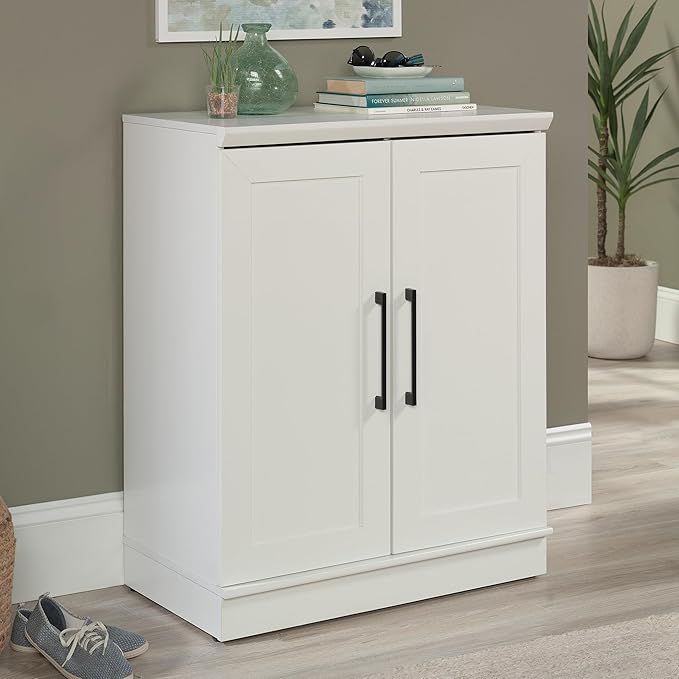 Sauder HomePlus Small Kitchen Pantry Storage Cabinet with Adjustable Shelves, Laundry Bathroom Storage Cabinet, Soft White Finish