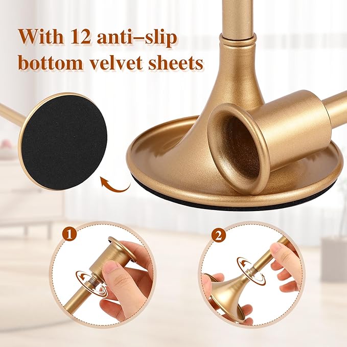12 Pcs Gold Taper Candle Holders Lengthen with Anti-Slip Pad Vintage Low Metal Candles Metal Gold Candlestick Holder Set for Table Centerpiece,Weddings, Dinners Christmas Decor, 3 Sizes