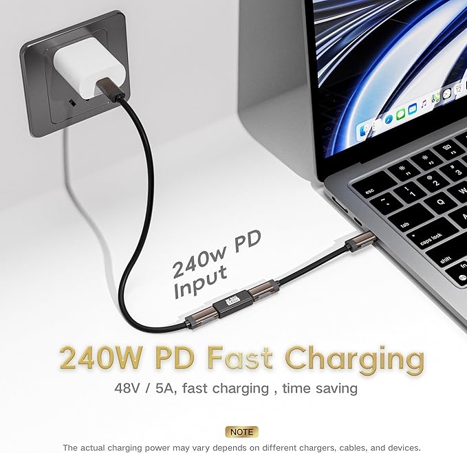 240W for USB C Thunderbolt 5 Coupler Female to Female 2Pack, Support 120Gbps Bandwidth, 80Gbps, 16K, Dual 8K, 4K 540Hz, Triple 4K 144Hz for Thunderbolt 4 / 3, iPhone 17, USB4, Razer Blade, Mac mini M4