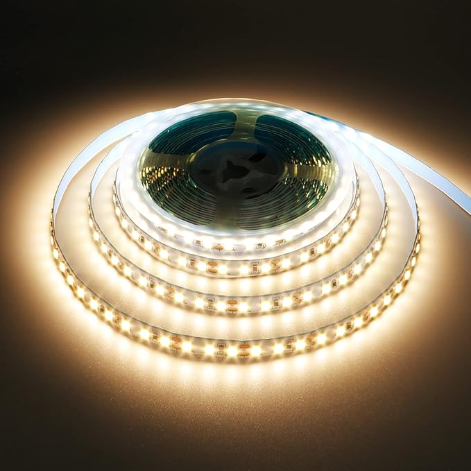 12V 5M/16.4ft LED Strip Light Warm White 3000K 600LEDs Flexible SMD2835 High Brightness No-Waterproof IP20 LED Tape Lights for Bedroom Kitchen Party etc(No Power Supply)