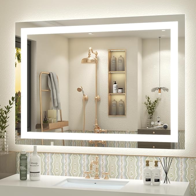 40 x 30 Inch Lighted LED Bathroom Mirror for Wall, Lighted Vanity Mirror for Wall, Dimmable, Anti-Fog, Shatter-Proof, ETL Listed (Front Lights + Backlit)