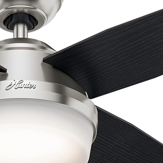 Hunter 44 inch Indoor Ceiling Fan with LED Light and Remote Control - Modern Ceiling Fan, Standard Mount, 4 Blades, For Bedroom, Living Room, or Kitchen, Quiet - Dempsey 59245, Brushed Nickel