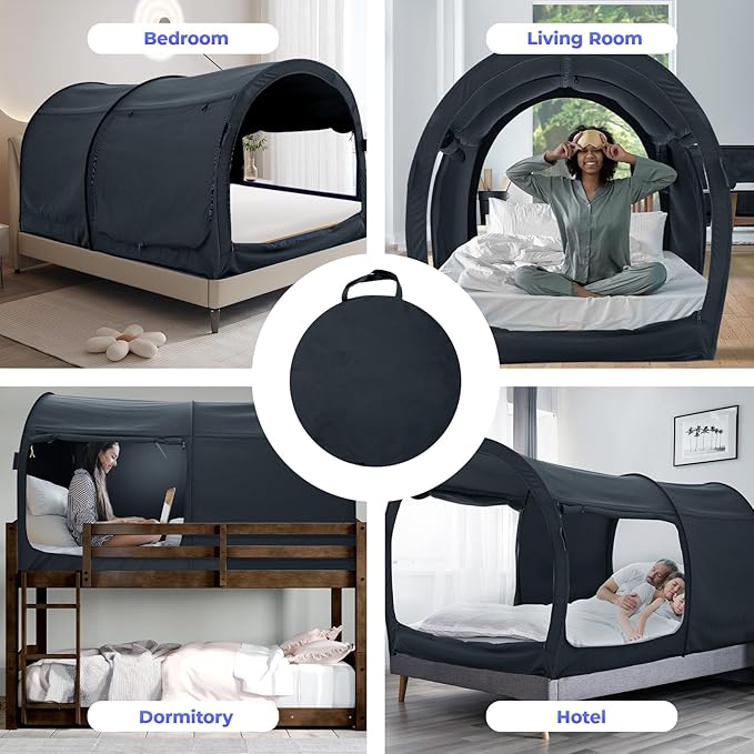 Alvantor Bed Canopy Bed Tents Dream Tents Privacy Space Twin Size Sleeping Tents Indoor Pop Up Portable Frame Curtains Breathable Grey Cottage (Mattress Not Included) Reducing Light