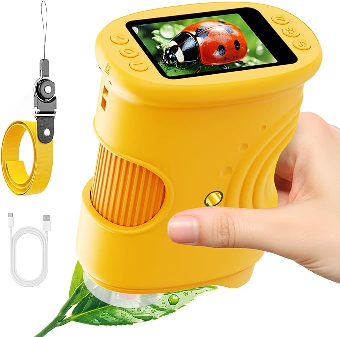 1000X Handheld Digital Microscope for Kids – 2-Inch Screen STEM Toy, Christmas Birthday Gift for Boys & Girls 5-10 Years, Portable Magnification Science Lab Kit