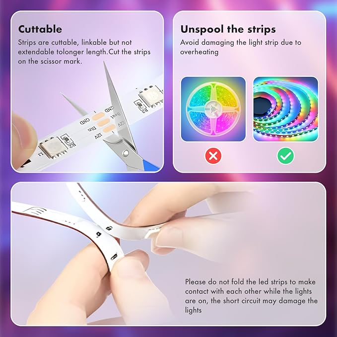 65.6ft Led Lights for Bedroom Music Sync Color Changing Led Strip Lights IC+RGB with Remote App Control Led Strip, Led Lights for Room Home Kitchen Decor Party