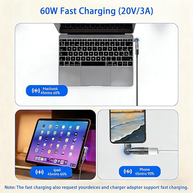 USB C Adapter (2-Pack), PD 60W USB C 90 Degree Adapter, USB C Right Angle Adapter,for Phone 17/16/15, MacBook Pro/Pad Series, Samsung Galaxy, Tablet, Laptop