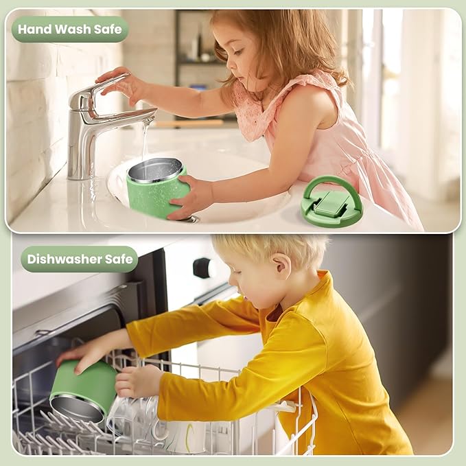 Soup Thermo for Hot Food Kids 14oz Lunch Containers with Buckle Lid Wide Mouth Hot Food Jar Vacuum Insulated Stainless Steel Bento Box Leakproof with Spoon(Green)