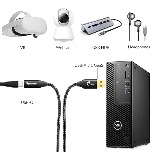 PHIXERO [10Gbps] USB C Female to USB Male Adapter 3.1 Gen 2 (1 Ft), 3A Fast Charging USB A to USB C Adapter with 10Gbps Data Transfer and Charging for Laptop, PC, Flash Disk, Quest Link, Charger