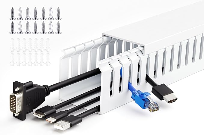 ZhiYo 2x2in Professional Server Rack Cable Management Raceway, Cable Raceway Kit, Electrically Safe PVC Open Slot Wire Cover, Cord Hider for Under Desk/Computer/Network Cords White