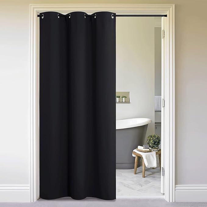 NICETOWN Door Curtain for Doorway Privacy, 144 Inch Length, Room Divider Curtain Cover, Blackout Temporary Insulated Closet Drape for Bedroom Closet (1 Panel, 12ft Tall x 5ft Wide, Black)