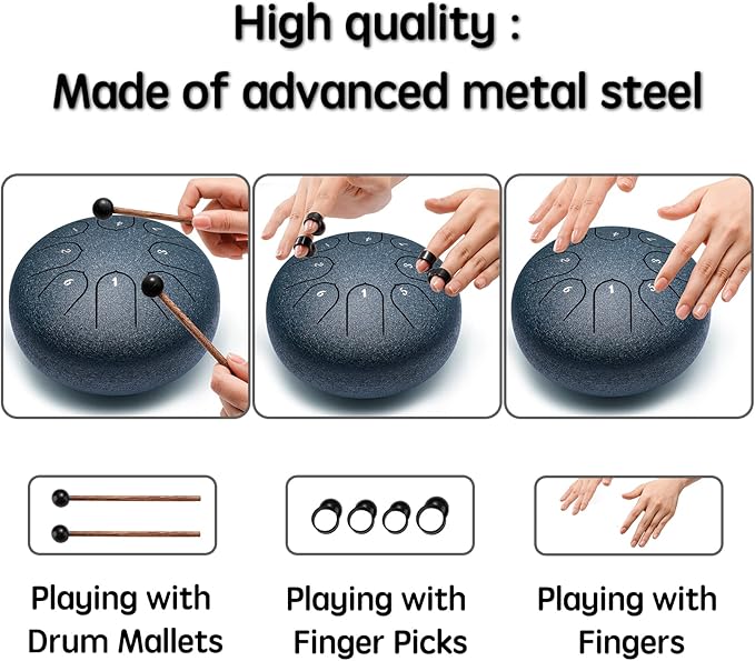 Steel Tongue Drum Percussion, 6 Inch 8 Notes Musical Instruments, Music Gifts for Family Friends (Navy)