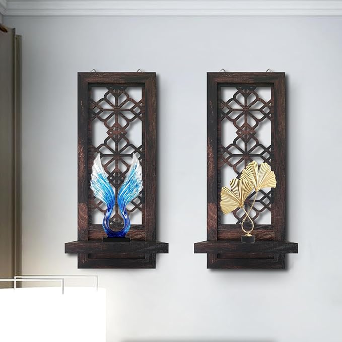Set of 2 Candle Sconces, Farmhouse Accent Wall Sconce, Caramel Color Candle Holder Wall Decorations for Home Décor, Living Room, Dining Room.(15 x6 in)