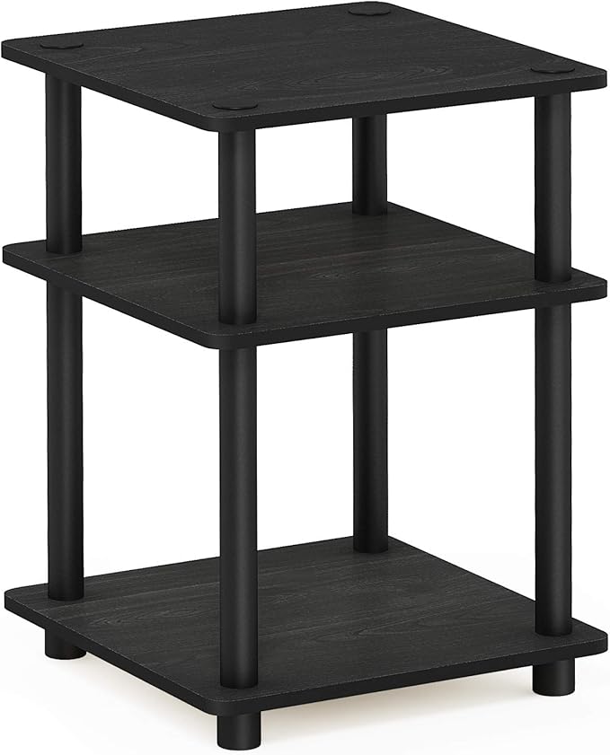 Furinno TURN-N-TUBE Side Table, 3-Tier End Table, Open Shelves Nightstand, Night Stand, Bedside Table, Easy Assembly, for Living Room, Bedroom, Blackwood