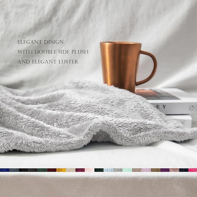 Exclusivo Mezcla Plush Fuzzy Fleece Bed Blanket Queen Size, Super Soft, Fluffy and Warm Blankets，Suitable for All Seasons (Light Grey, 90x90 Inches)