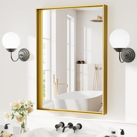 24”x36” Bathroom Vanity Mirror, Gold Framed Rectangle Mirrors, Modern Wall Mirror for Over Sink, Living Room, Bedroom, Entryway Mirrors Horizontally or Vertically